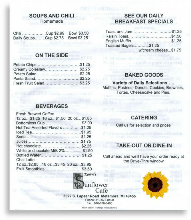 Pictures for Karen's Sunflower Cafe in Metamora, MI 48455 Cafes